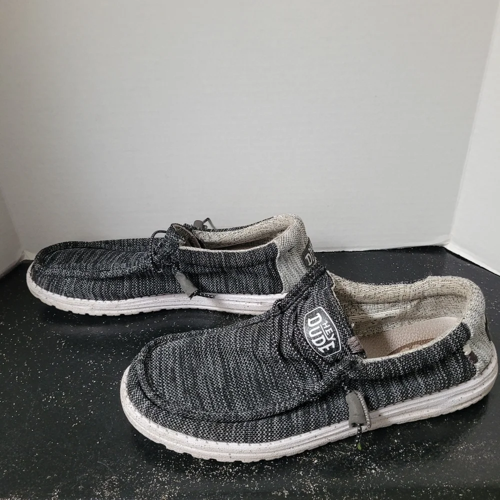 Hey Dude Walley Stretch Black and Gray Loafers Meterorite